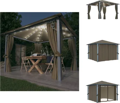 Produktbild von vidaXL Pavillon mit Vorhängen & LED-Lichterkette 300x300 cm Taupe Alu - Pavillons & Partyzelte
