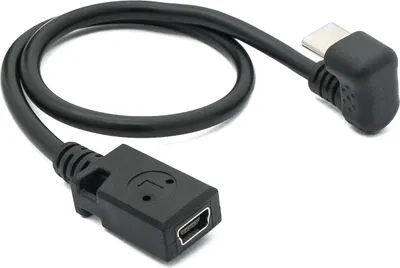 Produktbild von System-S USB 3.1 Kabel 30 cm Typ C Stecker zu 2.0 Mini B Buchse 180° Winkel in Schwarz