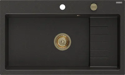 Immagine prodotto di Mexen Omar lavello in granito 1-vasca 800 x 480 mm, nero/oro metallizzato, sifone dorato - 6520801005-75-G
