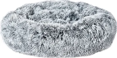 Produktbild von Dehner Lieblinge Kuschelbett Cookie, Hundebett / Katzenbett pflegeleicht, ca. Ø 76 cm, Höhe 17 cm, Größe L, Polyester, grau