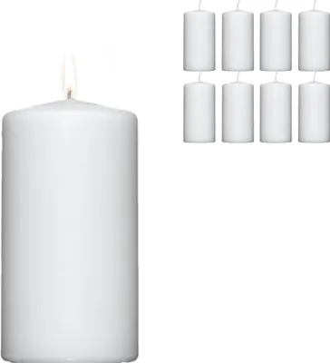 Produktbild von Candelo 8er Set Premium Stumpenkerzen Weihnachten Ambiente Kerzen - Weiß – 4,8cm x 8cm - Advent Kerze Weihnachtsdekoration - Weihnachtskerzen