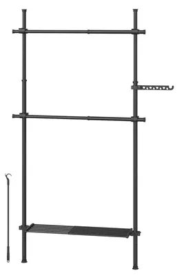 Image de Porte-vêtements à 3 niveaux avec 2 barres et étagère | Noir | 84-123 x 33,5 x 220-300 cm
