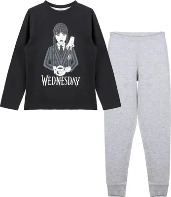 Produktbild von Adams Wednesday Mädchen Schlafanzug Pyjama Nachtwäsche – Schwarz / 110/116