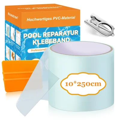 Image de Kit de réparation pour piscine, pour utilisation sous l'eau, comprenant 10 plaques adhésives en PVC de 250 cm