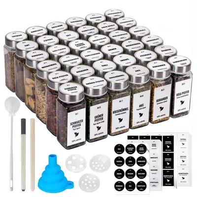 Image de 36 pots en verre pour épices avec couvercles - 120 ml