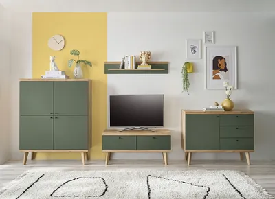 Produktbild von Wohnzimmer Set in Eiche mit grün AVEZZANO-61 Modern 4-teilig