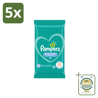 Productafbeelding van 5 x Pampers Fresh Clean vochtige doekjes - voorraadverpakking - 5 stuks