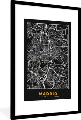 Produktbild von MuchoWow® Gerahmtes Poster Madrid - Gold - Karte - Stadtplan 60x90 cm - Poster mit Schwarzem Bilderrahmen Wandposter Rahmen Foto Bilder - Dekoration - Wandposter Wohnzimmer - Hochwertig