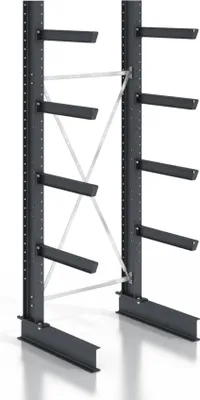 Produktbild von STIER Kragarmregal schraubbar einseitig 1 Feld mit 4 Ebenen 1280x3150x800mm