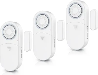 Immagine prodotto di BEARWARE 3x allarme finestra / allarme porta, segnale acustico forte da 120 dB, sensore di allarme rilevatore di apertura finestra (per porte e finestre, protezione antieffrazione, con batterie, sistema di allarme)