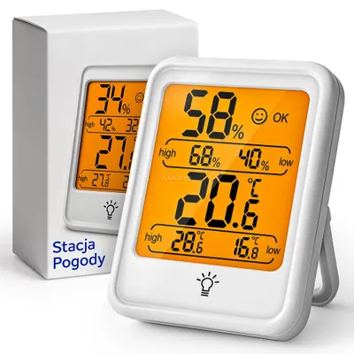 Produktbild von Kuketo | Digitale Wetterstation – Weiß – Thermo-Hygrometer mit LCD-Display, Temperatur- & Feuchtigkeitsmessung, Min/Max-Speicher & Komfortanzeige