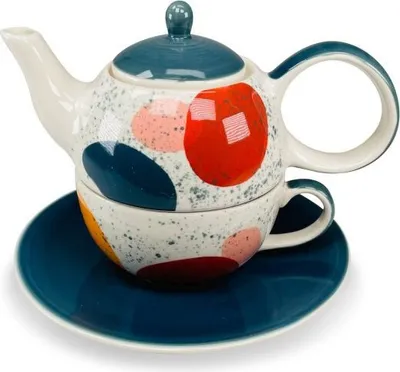 Produktbild von Tea for one Set Serie Lynnear Keramik, 4-teilig 1 Teekanne + 1 Deckel, 1 Teetasse und 1 Untertasse