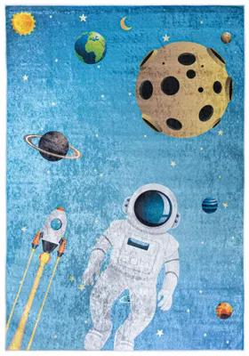 Produktbild von Mazovia Kinderteppich Weltall Blau 160x230 cm Kurzflor Pflegeleicht Spielteppich für Kinderzimmer