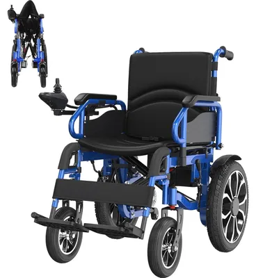 Produktbild von Elektrischer Rollstuhl - Faltbarer Elektrorollstuhl - 30 km Reichweite - Belastbar bis 150 kg - Gewicht 40,5 kg - Akku inklusive - 40-cm-Gummiräder - Blau