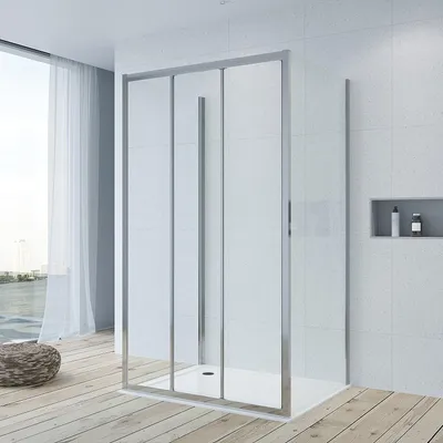 Produktbild von Duschkabine U-Form Duschabtrennung 100 x 90 x 195 cm mit Sicherheitsglas 6 mm Wandprofile in Chromoptik Duschwand mit Schiebetür für Badezimmer