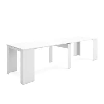 Immagine prodotto di Tavolo da pranzo allungabile, allungabile fino a 301 cm, laccato bianco, dimensioni (non allungato): 90 x 49 x 75 cm altezza.