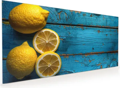 Produktbild von Küchenrückwand Spritzschutz Glas mit Motiv Zitronen auf Holz 40 x 40 cm