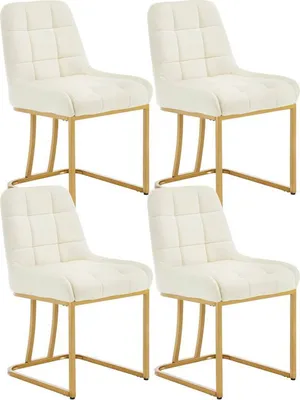 Produktbild von WOLTU 4 x Esszimmerstühle, Polsterstuhl mit Metallgestell, Samt, Beige