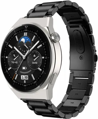 Produktbild von Strap-it Stahlarmband - Kompatibel mit Huawei Watch GT 3Armband 46mmHochwertiger EdelstahlHuawei watch elegant Armband mit faltschließe für 22mmArmband Schwarz