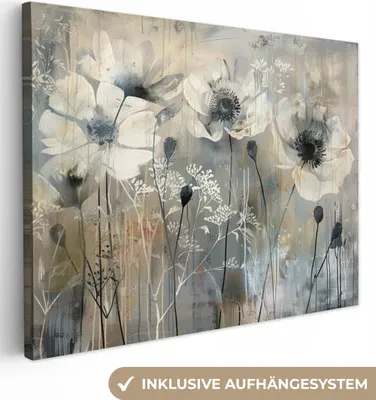 Obrázek produktu pro OneMillionCanvasses® - Plátna - Květiny - Rostliny - Šedá - Abstraktní, Fototapeta, Nástěnná dekorace Obývací pokoj obrazy, 120x90cm