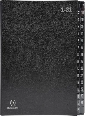 Produktbild von Exacompta 57032E Recycling Pultordner Ordonator aus extra starkem Karton 32 Fächer 1-31 für DIN A4 Sichtlöcher plastikverstärkte Taben Blauer Engel Ordnungsmappe Fächermappe Registermappe schwarz