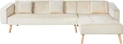 Produktbild von BELIANI Ecksofa Hellbeige Samtstoff L-Förmig Linksseitig Schlaffunktion Modern Wohnzimmer