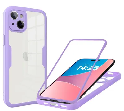 Produktbild von 360 Grad Rundum Schutz Handyhülle für Apple iPhone 15 Full Cover Vollschutz Case Farbe: Violett