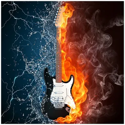 Produktbild von Wallario Magnet für Kühlschrank / Geschirrspüler, magnetisch haftende Folie - 60 x 60 cm, Motiv: Feuer-Wasser-Gitarre