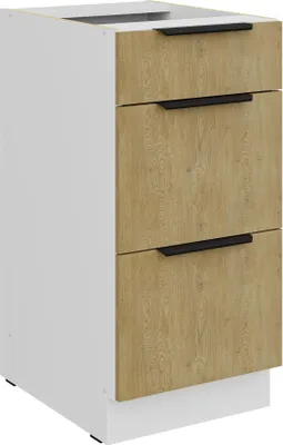 Produktbild von Küchen Unterschrank 40 cm CREMONA Eiche hell + Weiß matt Vollauszug Soft-Close Küche Küchenzeile Einbauküche Küchenblock