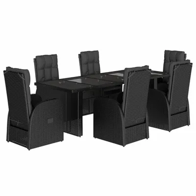 Produktbild von 7-tlg. Garten-Essgruppe mit Kissen Schwarz Poly Rattan