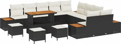 Obrázek produktu pro vidaXL Zahradní sedací souprava s polštáři s úložným prostorem Black Poly Rattan