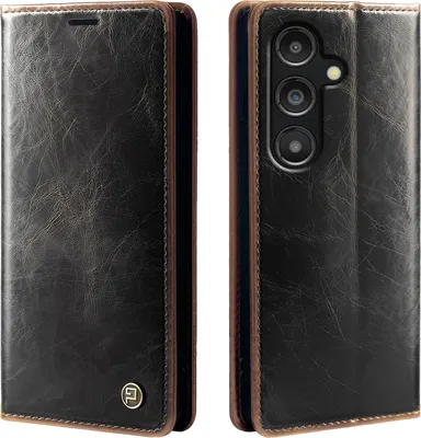 Produktbild von Handyhülle für Samsung Galaxy S25 FE Kunstleder Flip Vintage Cover Hülle RFID Schutz Case Kartenfach Farbe: Dunkelbraun