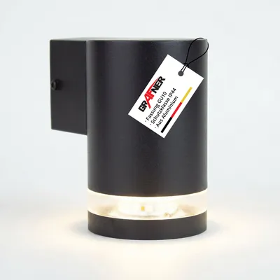 Produktbild von Grafner Aluminium Wandlampe schwarz, mit nach unten gerichtetem Lichtschein, IP44, GU10 Fassung, Wandleuchte rund Down Light Wand Lampe Außen Hof Einfahrt nach unten scheinend