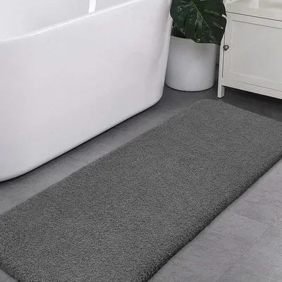 Produktbild von Badezimmerteppich aus Mikrofaser, 50 x 122 cm, dunkelgrau, rutschfest und maschinenwaschbar