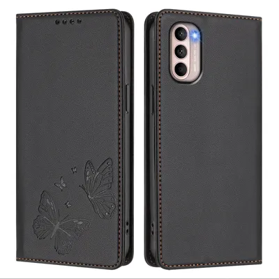 Produktbild von Lederhülle für Motorola Moto G41 / Moto G31, Schmetterling Prägung Leder Brieftasche Schutzhülle mit Ständer Schwarz