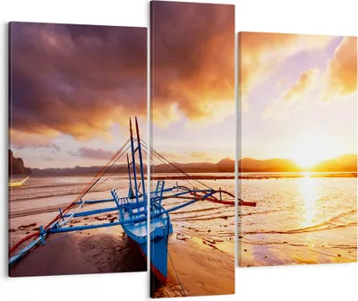 Produktbild von Bild auf Leinwand - Leinwandbild - Ufer Boot Strand - 95x80cm - Wand Bild - Wanddeko - Wandbilder - Leinwanddruck - Bilder - Kunstdruck - Wanddekoration - Leinwand bilder - Wandkunst - CB95x80-3905