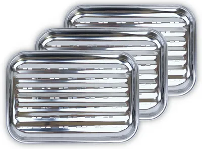 Image de Gardenko Plateau de gril en acier inoxydable 35x24 cm Lot de 3, Bac de barbecue pour légumes et viande, Passe au lave-vaisselle, Réutilisable