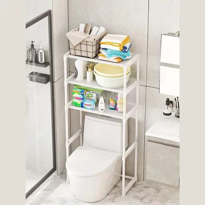 Produktbild von Badregal - Freistehendes WC-Überbauregal - Drei Ebenen - Große Kapazität - Platzsparend - Für WC/Waschmaschine - Weiß