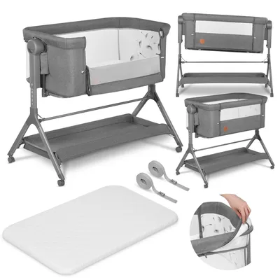 Immagine prodotto di Lionelo Cot Leonie Plus, letto supplementare 3 in 1 fino a 9 kg, regolabile in altezza - Grigio