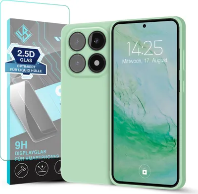 Produktbild von Hülle für Xiaomi 15T mit 9H Displayglas Displayschutz Case Cover Bumper Smartphone Softgrip Schutzhülle Farbe: Türkis