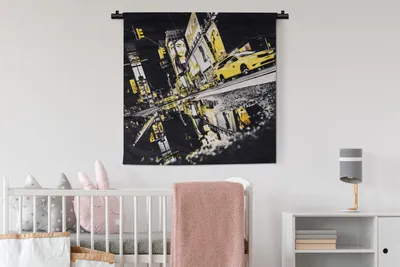 Produktbild von MuchoWow® Wandteppich Wandbehang New York - Wasser - Gelb 90x90 cm Tapisserie Dekoration Wandtuch - Wandaufhänger