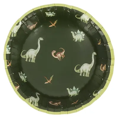 Productafbeelding van 6 papbekers met dinosaurusmotief, groen, 13 cm, voor kinderfeestjes