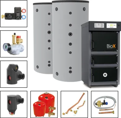 Produktbild von Solarbayer Holzvergaserset BioX 20- 1C Variante C mit 2xSLS-800S Pufferspeicher