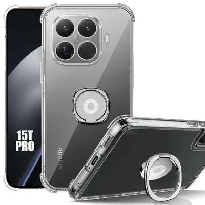 Image de Coque pour Xiaomi 15T Pro, Protection Silicone Transparent Antichoc avec Anneau Argenté