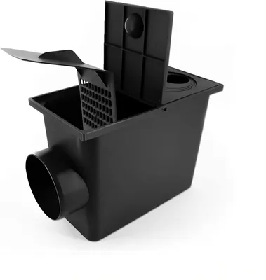 Produktbild von Regensinkkasten mit Sieb Regenrohrablauf waagerecht von 50mm bis 110mm Regenwasserablauf DN110 seitlich Dachrinnenablauf Regenwasserfilter Universell