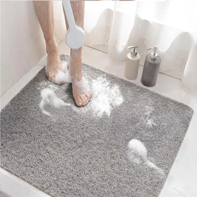 Produktbild von Duschmatte rutschfest, 60x60cm Badewannenmatte rutschfest mit Ablauf, Weiche PVC-Luffa Antirutschmatte Badewanne, Schnell Trocknende Badematte, Grau
