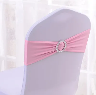 Productafbeelding van Elastische Elasthan stoelbanden met gesp en strikken - Set van 50 - Huisfeestdecoraties 50 - Roze