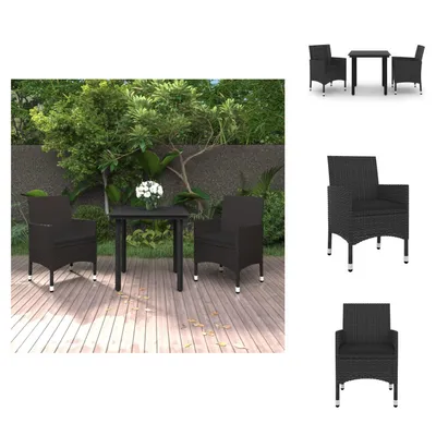 Produktbild von vidaXL 3-tlg. Garten-Essgruppe mit Auflagen Poly Rattan und Glas -  Gartenmöbel-Sets