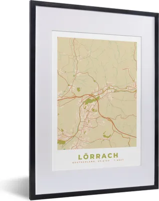Produktbild von MuchoWow® Gerahmtes Poster Stadtplan - Lörrach - Vintage - Karte 30x40 cm - Poster mit Schwarzem Bilderrahmen Wandposter Rahmen Foto Bilder - Wandposter Schlafzimmer