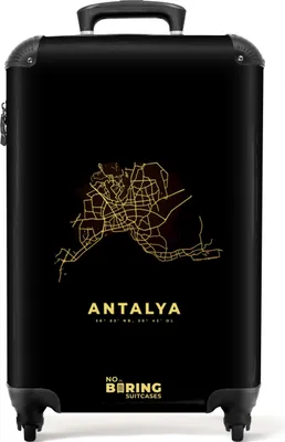 Produktbild von NoBoringSuitcases.com® Koffer Handgepäck Trolley Rollkoffer Kleine Reisekoffer mit 4 Rollen - Gold - Karte - Stadtplan - Antalya - Cabin Size < 55x40x23 cm & 55x40x20 cm - Fotokoffer - Kabinenkoffer - BoardgepäckHandgepäck Koffer 55x35x20 cm, 36L,
